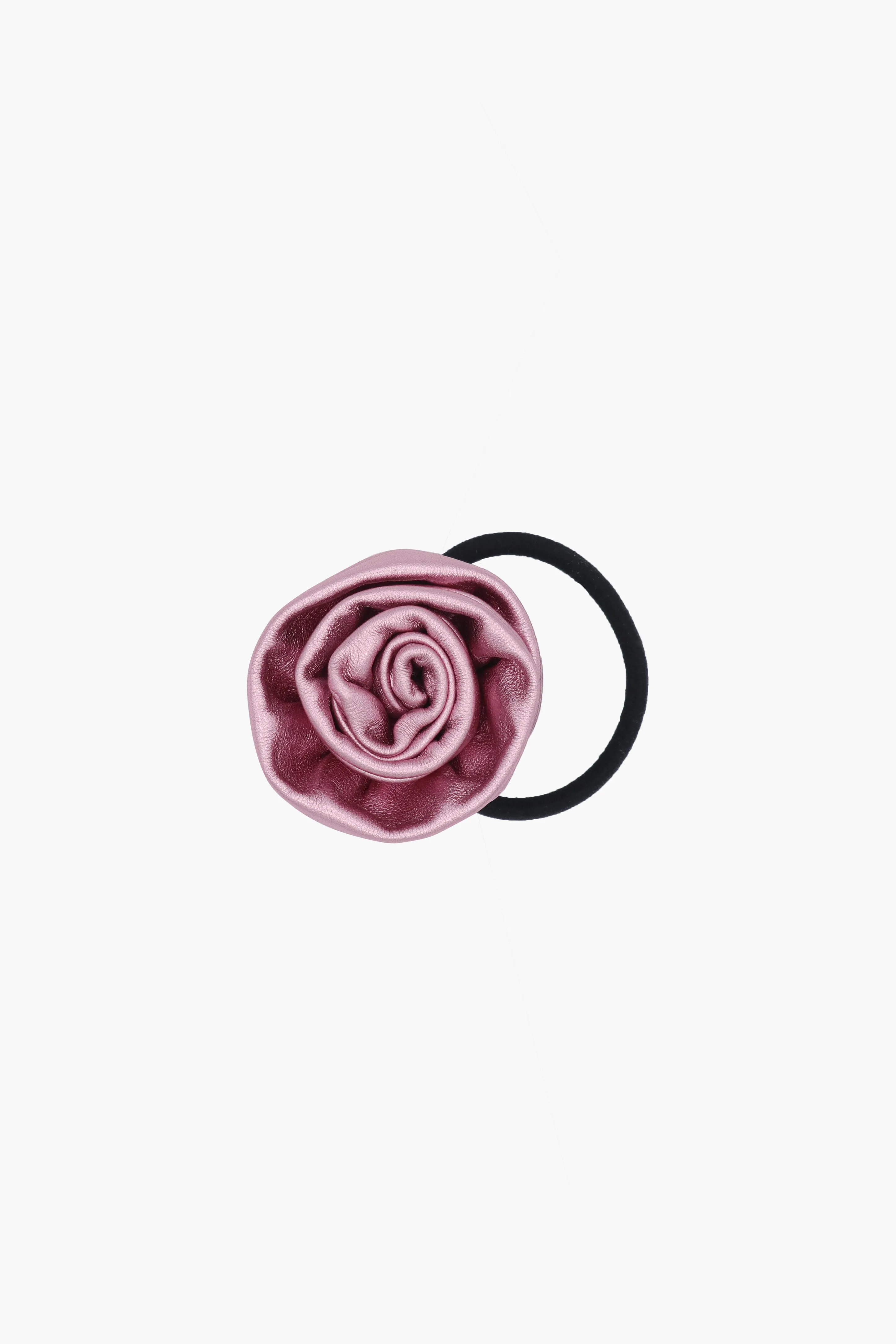 ROSETTE HAIR ELASTIC IN METALLIC PINK LEATHER
