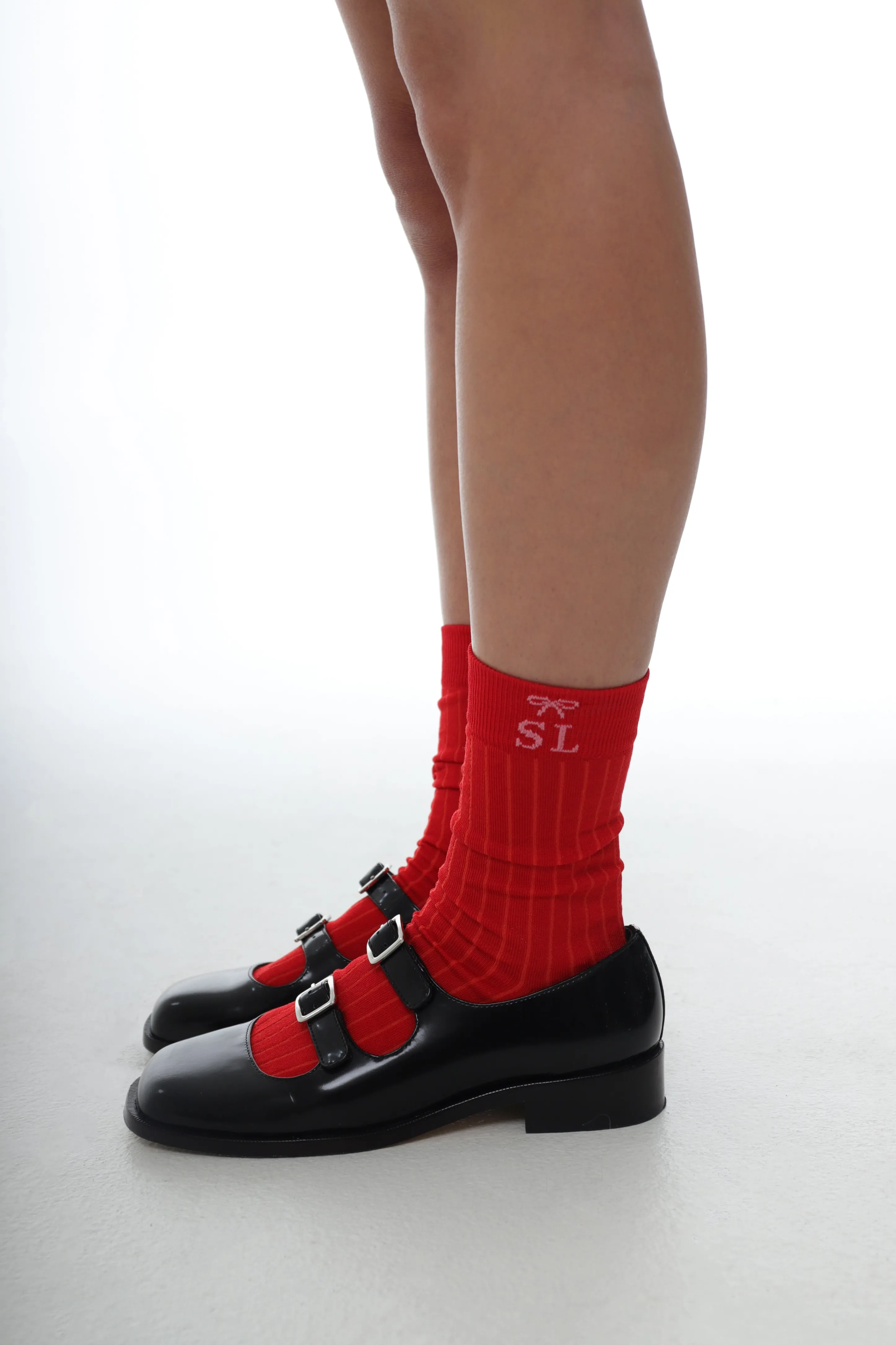RIBBED MONOGRAM SOCK IN RED
